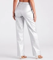 Space Glam Coated Faux Leather Cargo Pants