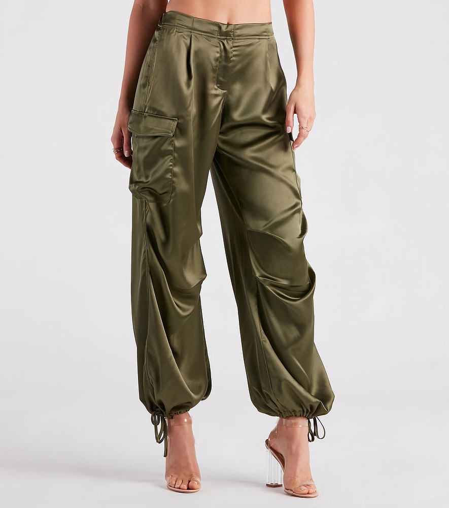 Pulling Strings Satin High-Rise Cargo Pants