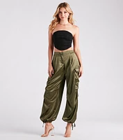 Pulling Strings Satin High-Rise Cargo Pants