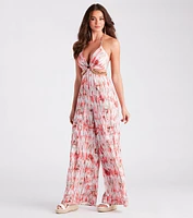 Feelin' Artsy Abstract Print Cutout Jumpsuit