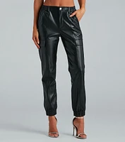 Utilitarian Flare Faux Leather Cargo Joggers