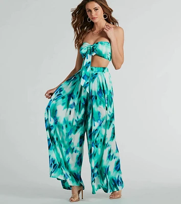 Forever Muse Abstract Satin Wide-Leg Pants