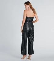 Serving Chic Style Faux Leather Belted Jumpsuit