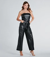 Serving Chic Style Faux Leather Belted Jumpsuit