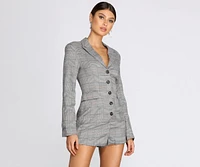 Plaid Check Blazer Romper