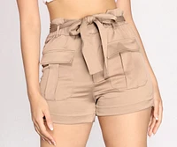 Paper Bag Tie Waist Cargo Shorts