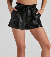 Faux Leather Paper Bag Shorts