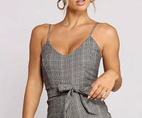 Playful Plaid Tie Waist Romper