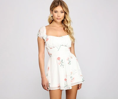 Off The Shoulder Floral Chiffon Romper