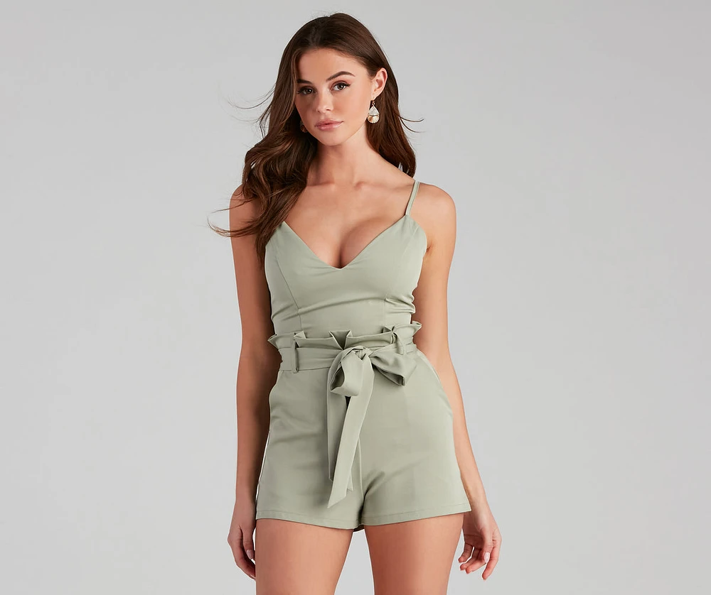 Jetset Life V-Neck Paper Bag Romper