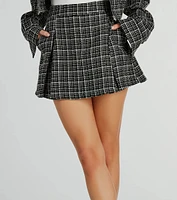 Sophisticated Posh Zip Up Tweed Plaid Skort