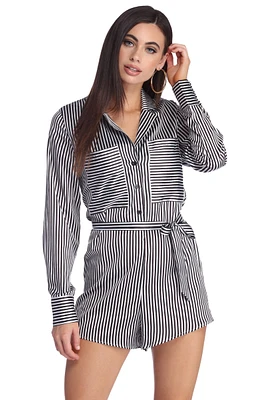 Stylishly Striped Shirt Romper