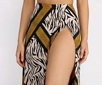 Zebra Print High Slit Maxi Skirt