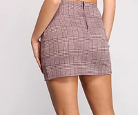 High Rise Houndstooth Plaid Mini Skirt