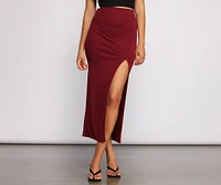 Ribbed High Slit Maxi Skirt