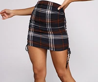 Plaid Perfection Ruched Mini Skirt