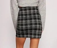 High Waist Faux Wrap Plaid Mini Skirt