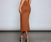 Casually Ruched High Slit Midi Skirt