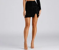 Greek Chic Flocked Velvet Mini Skirt