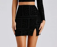 Greek Chic Flocked Velvet Mini Skirt