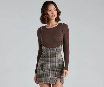 Always On Point Plaid Suspender Skirt