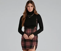 Checkin' It Twice Plaid Suspender Skirt