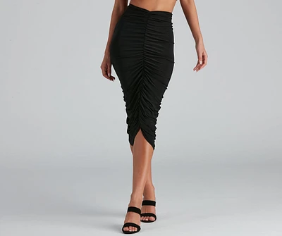 Sleek And Stylin' Ruched Midi Skirt