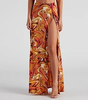 Retro Swirls Slit Maxi Skirt