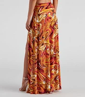 Retro Swirls Slit Maxi Skirt