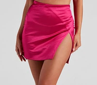 Shine Time Satin Wrap Mini Skirt