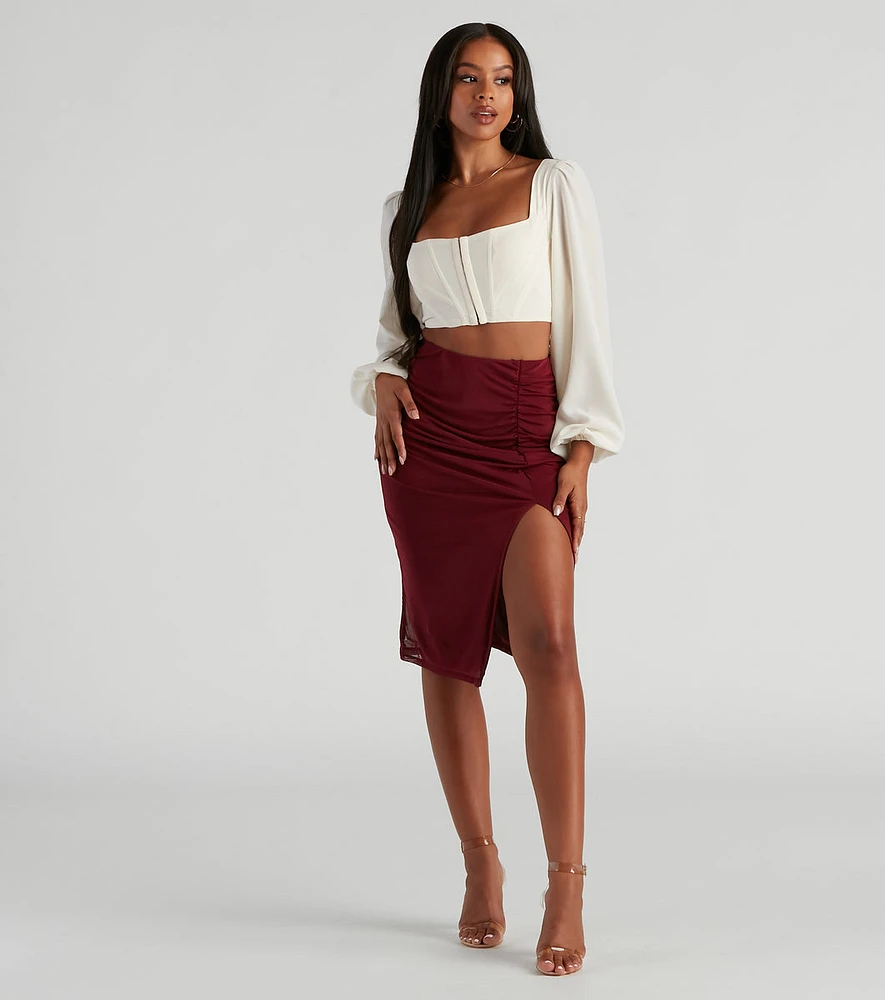 Fab Ruched Mesh Midi Skirt