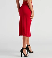 Set A Trend Crepe Slit Midi Skirt