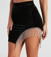 Sparkly Muse Rhinestone Fringe Velvet Mini Skirt