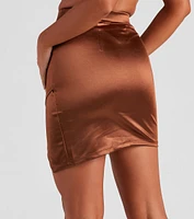 A Night Satin Wrap Mini Skirt