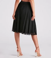 Total Charm Pleated Mesh Midi Skirt