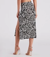 Artsy Mind Crepe Abstract Midi Skirt