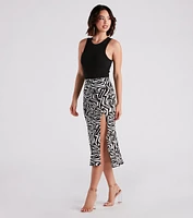 Artsy Mind Crepe Abstract Midi Skirt