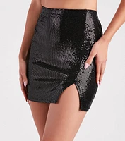 Glow Effect Sequin Slit Mini Skirt