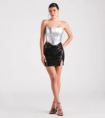 Glow Effect Sequin Slit Mini Skirt