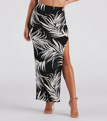 Island Breeze Tropical Print Midi Skirt