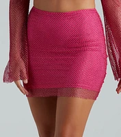 Party Mood Rhinestone Sheer Fishnet Mini Skirt