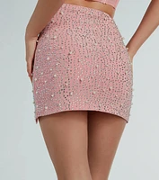 Iconic Glamour Rhinestone And Pearl Mini Skirt