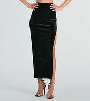 Chic Impression Velvet High Slit Midi Skirt