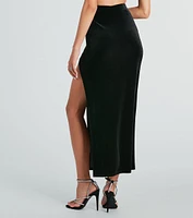 Chic Impression Velvet High Slit Midi Skirt