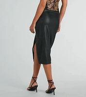 Major Bae High-Rise Faux Leather Midi Skirt