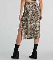 Rattle Me Up Snake Print Slit Midi Skirt