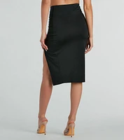 Total Slay Ruched Slit Knit Midi Skirt