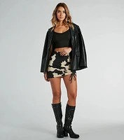 Western Era Cow Print Ruched Knit Mini Skirt