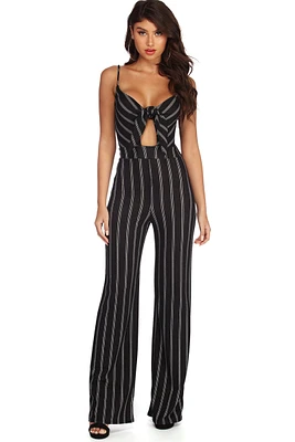 Stand Out Striped Tie Front Jumpsuit