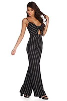 Stand Out Striped Tie Front Jumpsuit